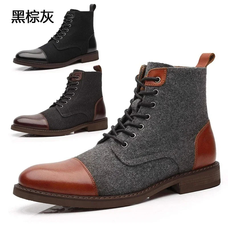 Winter Boots Men's Ankle Boots Warm Leather Casual High Top Men's Sneakers Fashion Plush Warm Thick Sole Ankle Boots