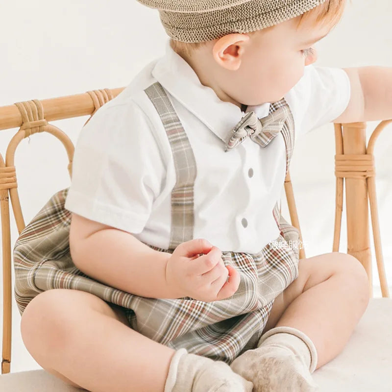 Bombacho de verano moda española para bebés, mono de manga corta, a cuadros para niños, niñas y recién nacidos