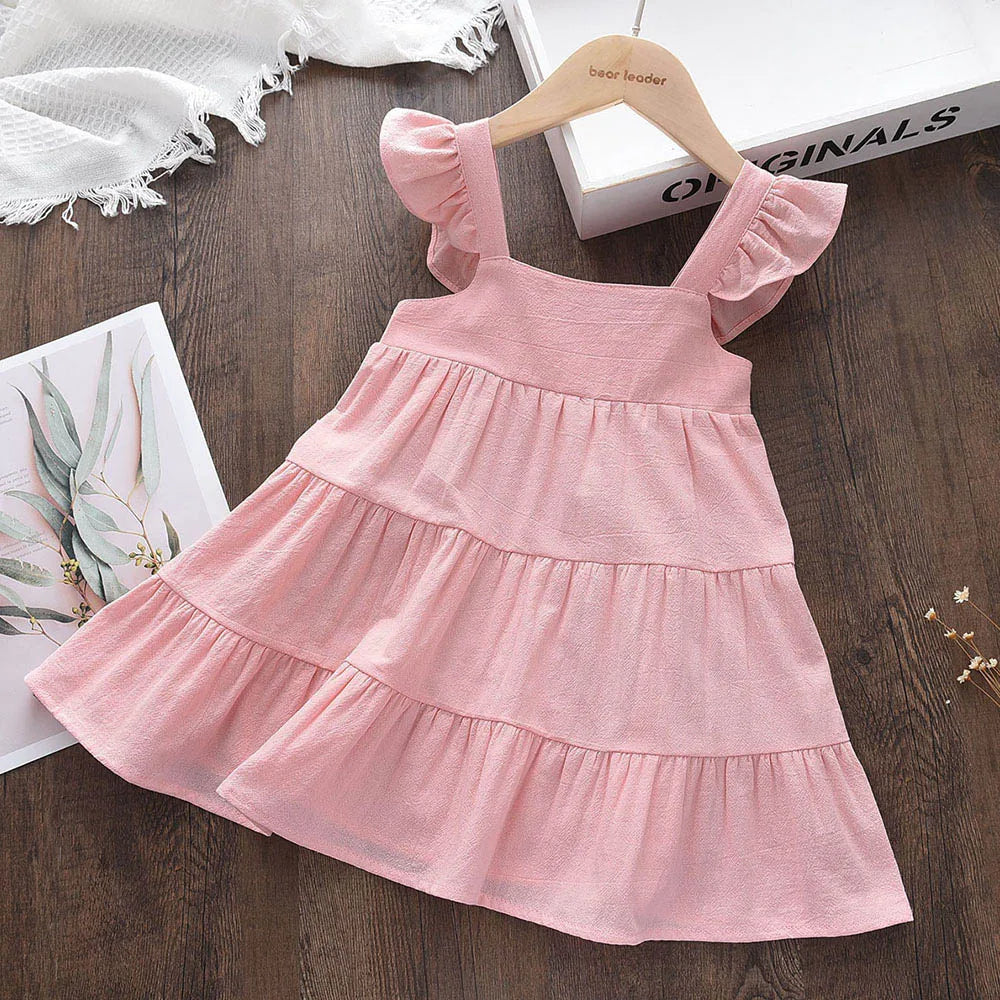 Vestido Boho de verano con bordado de flores para niñas, estilo retro, con mangas volantes, de princesa, ropa informal para niñas de 2 a 6 años