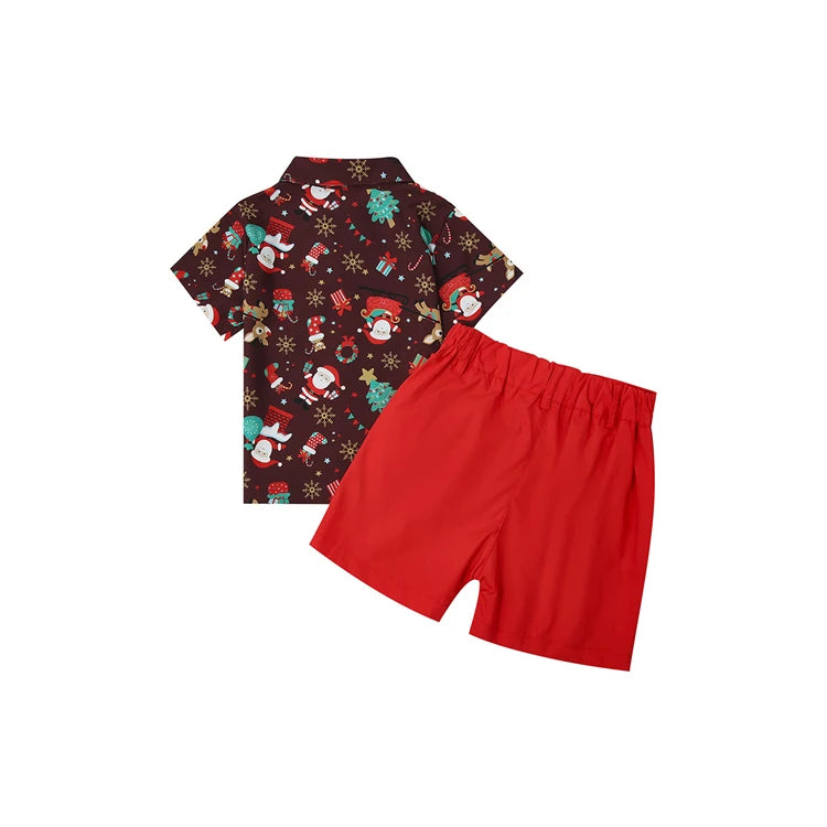 Conjuntos de ropa para niños, camisa y pantalones cortos de Navidad, pantalones cortos de verano, 2 piezas, trajes de Papá Noel para Navidad