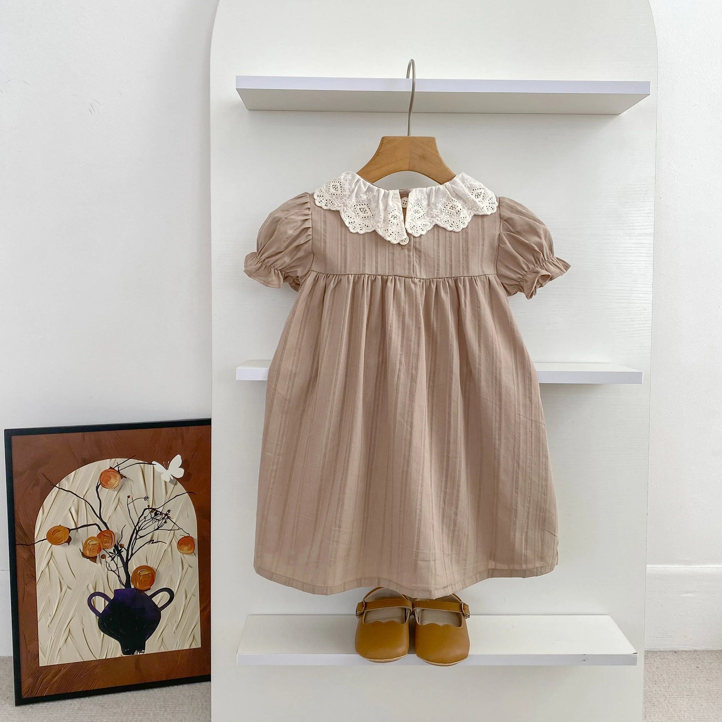 Vestido de verano para niñas de 2 a 6 años, con cuello de encaje, de princesa, de algodón