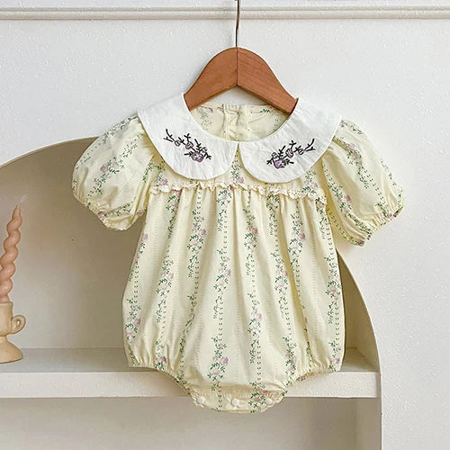 Vestidos de princesa de verano para niñas, de manga corta, de algodón, de color liso, amplio cuellos Peter Pan, para fiesta