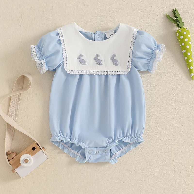 Pelele de Pascua para niña recién nacida de 0 a 18 meses, mono bordado de conejito de manga corta con cuello redondo, traje para recién nacido