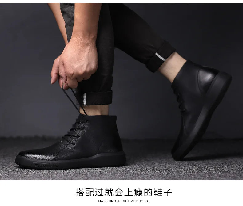 Genuine Leather Men Boots Retro Motorcycle Boots for Men Chelsea Boots Warm Men Ankle Boots Working Casual Boot Zapatos Hombre