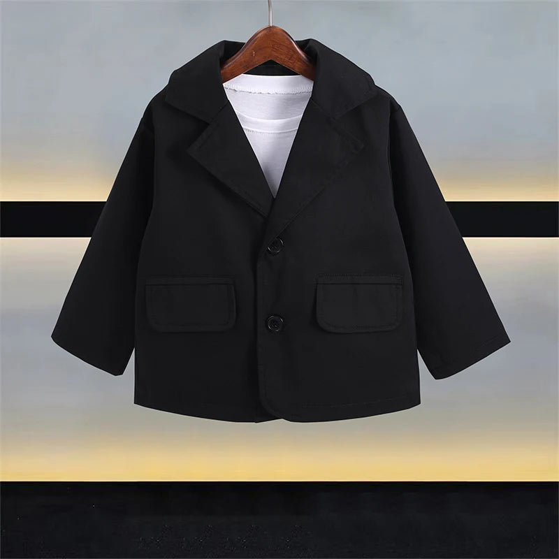 Chaqueta de traje de moda para niña pequeña, abrigo formal holgado de color sólido para primavera y otoño, ropa de bebé de 2 a 12 años