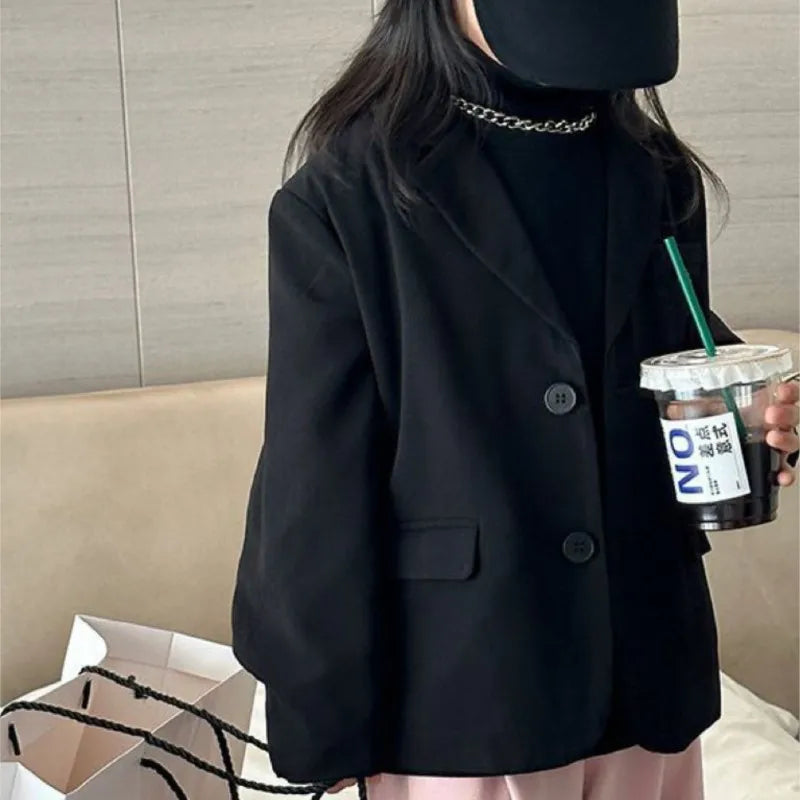 Chaqueta de traje de moda para niña pequeña, abrigo formal holgado de color sólido para primavera y otoño, ropa de bebé de 2 a 12 años