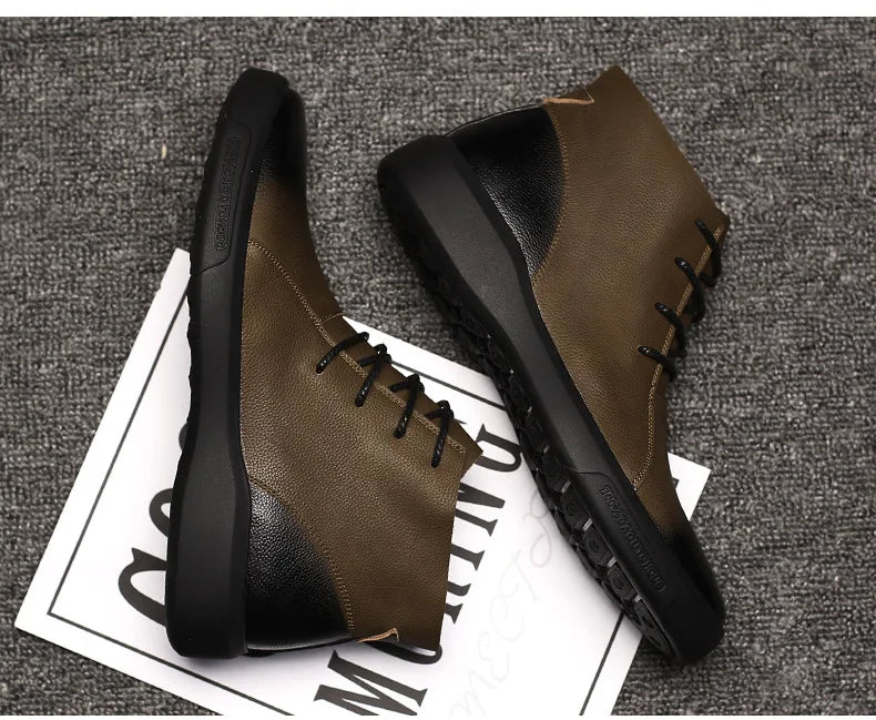 Genuine Leather Men Boots Retro Motorcycle Boots for Men Chelsea Boots Warm Men Ankle Boots Working Casual Boot Zapatos Hombre