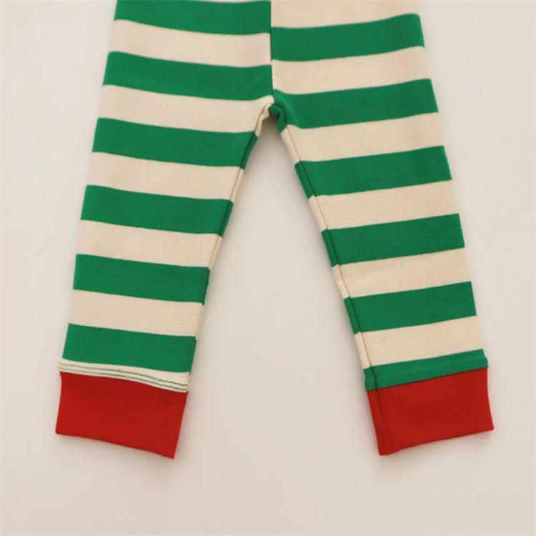 Pure Cotton Baby Pajamas Sets Red Green Striped Infant Boy Girl Pyjamas Romper Pants 2pcs Sets Long Johns For Christmas New Year