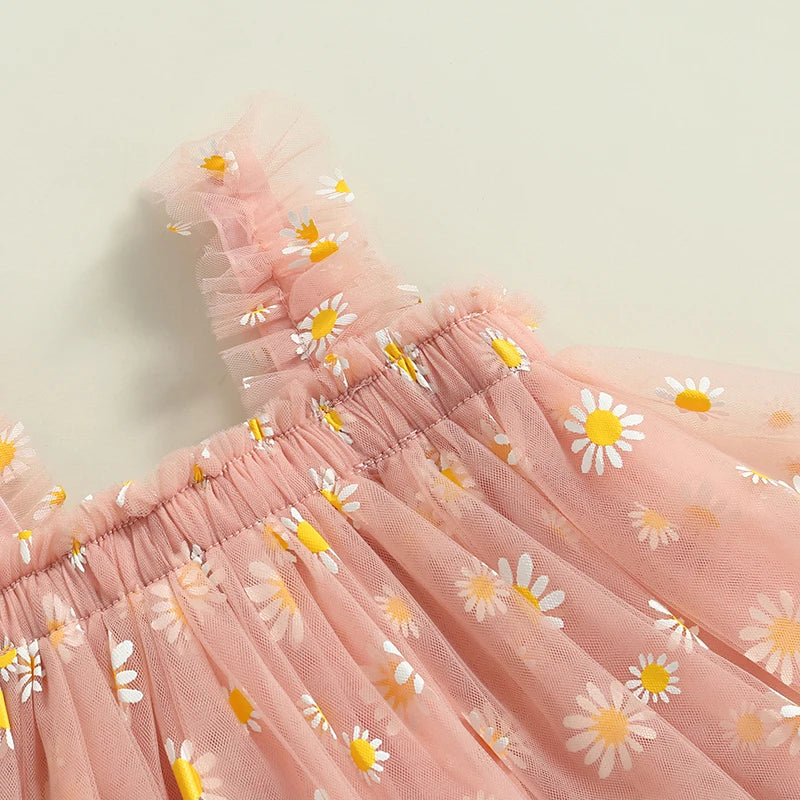 Toddler Dress Kids Girls Party 2023 Summer Sleeveless Daisy Floral Tutu Dress Layered Tulle Dress Princess Birthday Dresses