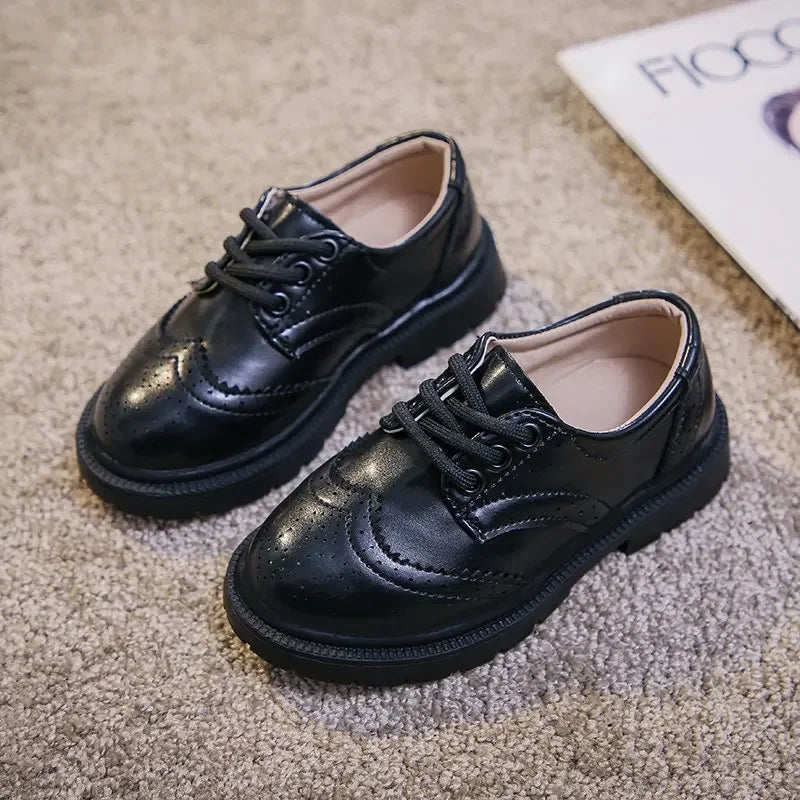 Boys Formal Shoes Girls Leather Shoes Black for School Party Wedding Lace-up Kids Oxfords Classic Fashion Soft 26-36 Breathable
