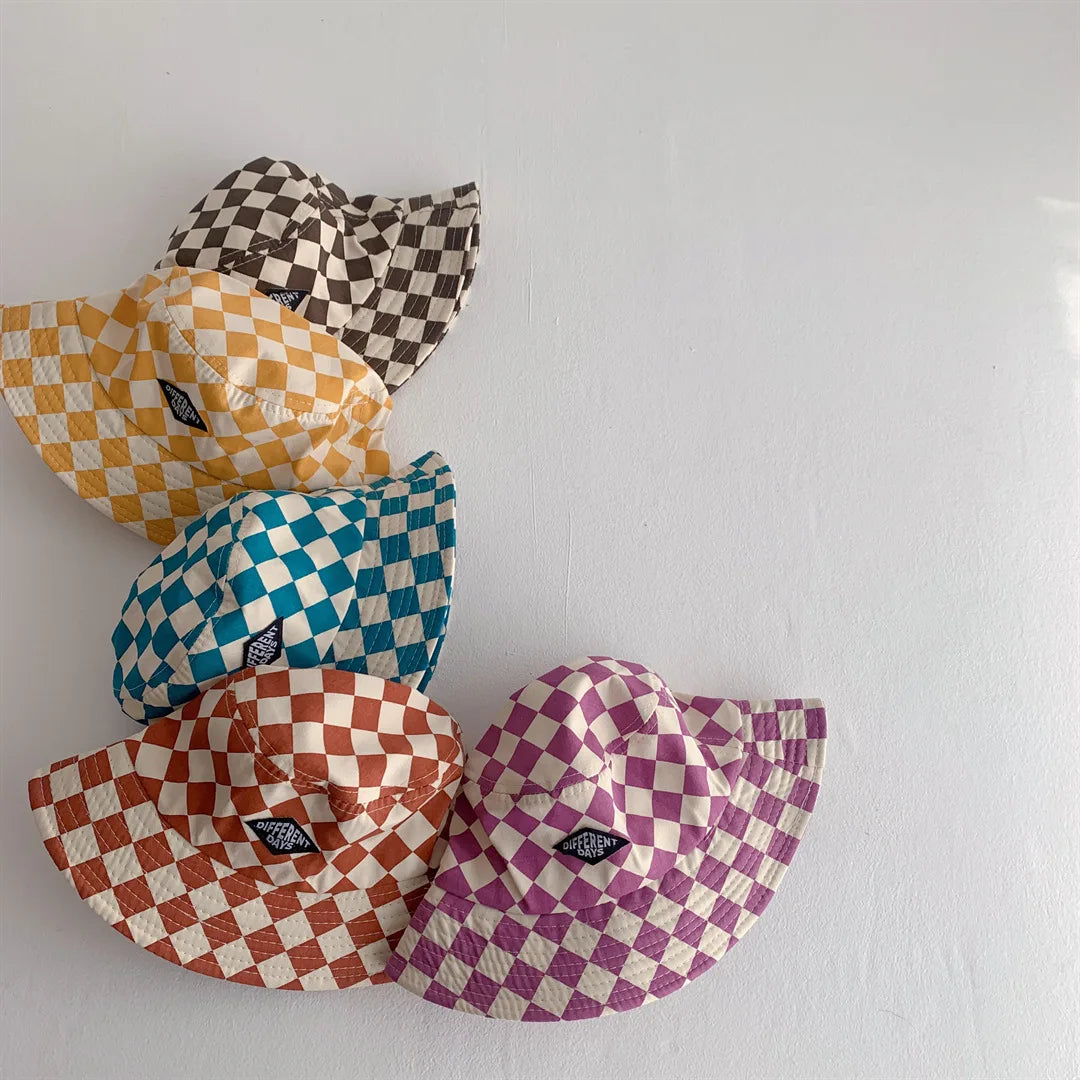 Precioso sombrero de cubo patrón de arlequín para niños, sombrero a cuadros para el sol para bebés y niñas