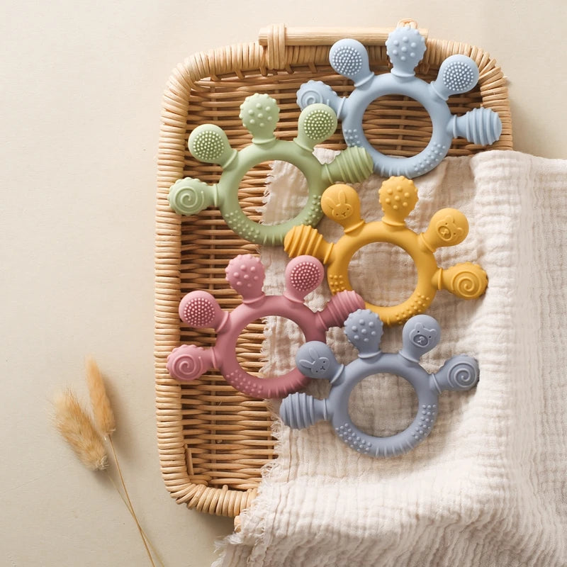 Mordedor de silicona para bebés, calmante de dentición, clip sujetador de chupete