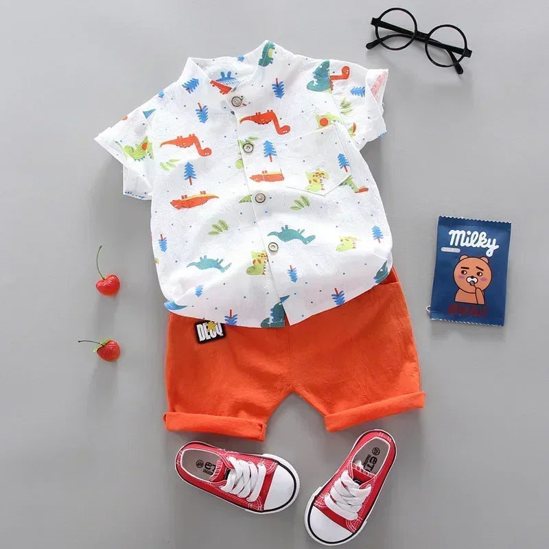 Ropa informal de verano, conjunto para bebé niño, top y pantalones cortos, 2 piezas, conjunto de ropa para bebé, ropa para niños