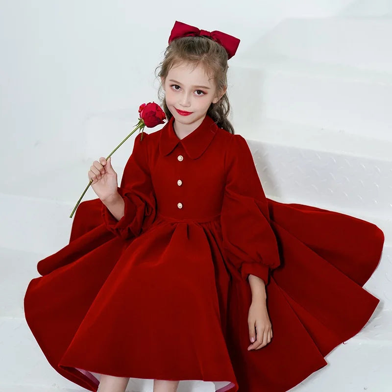 Precioso vestido de princesa de manga larga para niña, outfit Vintage para fiesta de cumpleaños y Navidad para bebé niña y adolescente