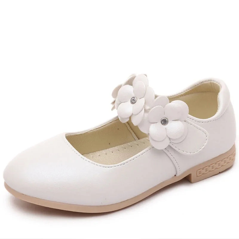 Children Princess Shoes Gold Pink White Girl Bow Leather Shoes Kids Sweet Dance Flats Flowers Girls Shoes Size 26-36 CSH791