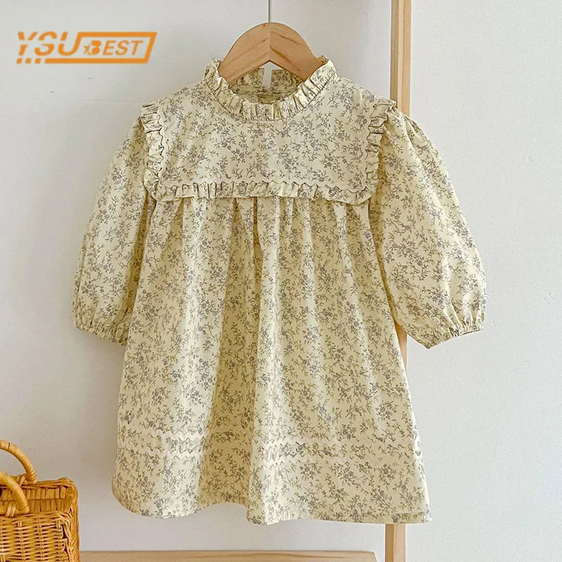 Vestido de princesa con estampado de flores de manga larga para niñas pequeñas, vestido de primavera y otoño