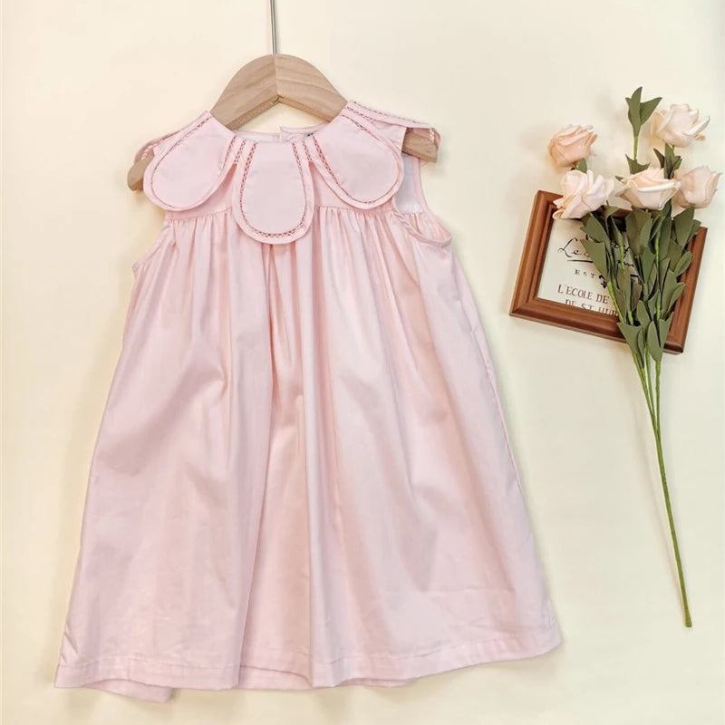 Vestido fruncido estilo real para niñas, bonito vestido con cuello de muñeca, Bombacho para bebé niña, cuello bordado, ropa para hermanas