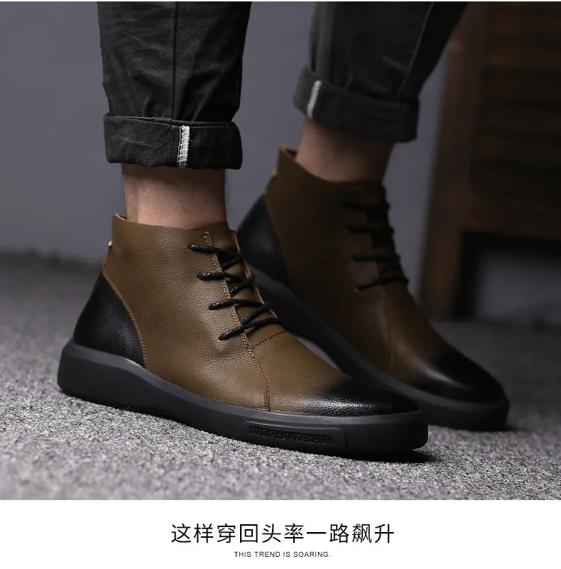 Genuine Leather Men Boots Retro Motorcycle Boots for Men Chelsea Boots Warm Men Ankle Boots Working Casual Boot Zapatos Hombre