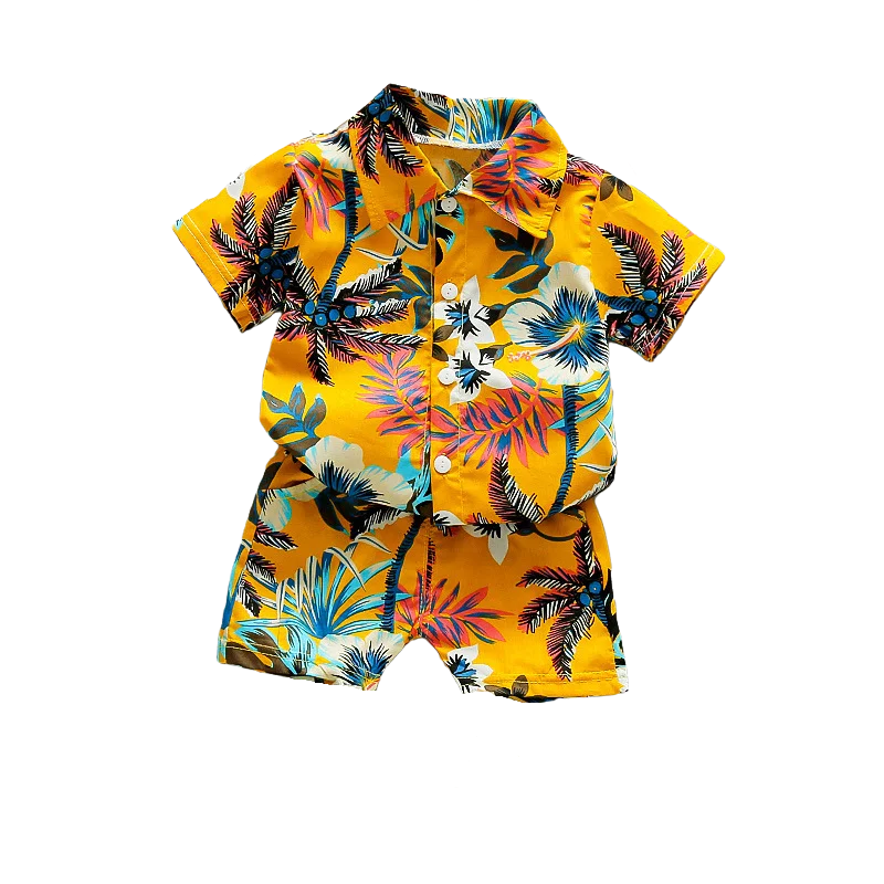 Camisa y short con estampado floral para niños de 1 a 6 años, especiales para vacaciones y playa. Recomendamos sean usados por separado