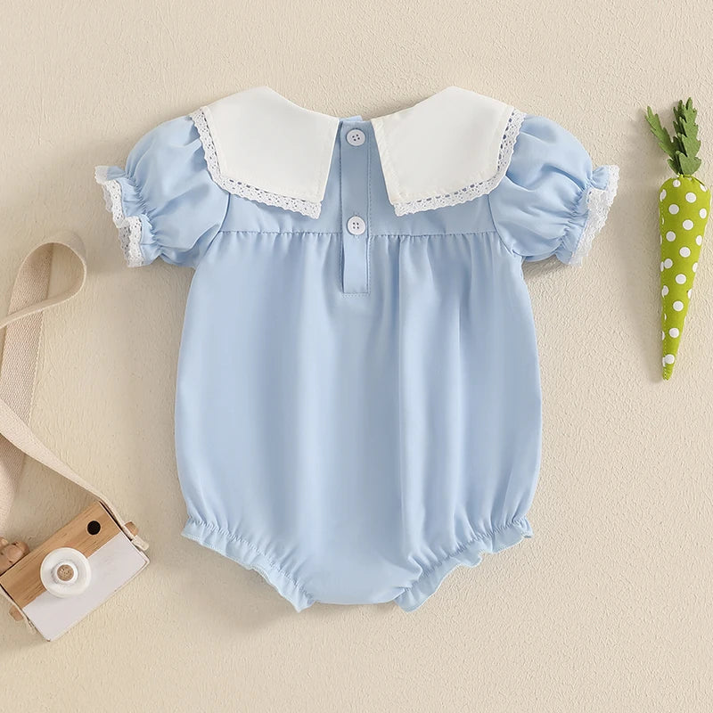 Pelele de Pascua para niña recién nacida de 0 a 18 meses, mono bordado de conejito de manga corta con cuello redondo, traje para recién nacido