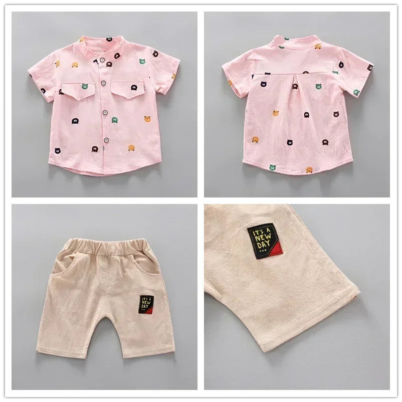 Ropa informal de verano, conjunto para bebé niño, top y pantalones cortos, 2 piezas, conjunto de ropa para bebé, ropa para niños