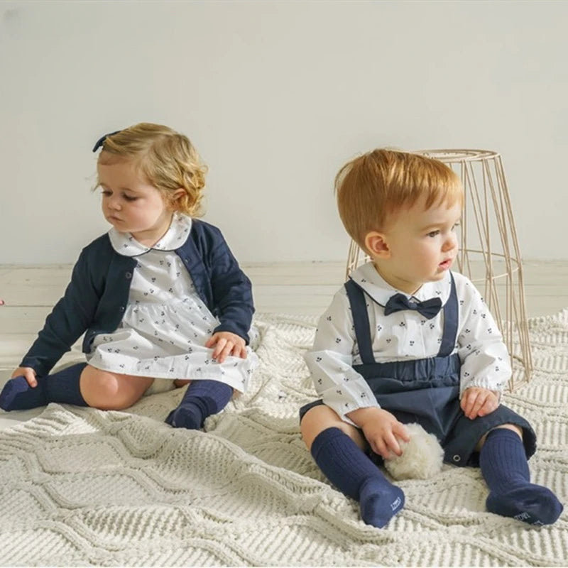 Trajes a juego para hermanos y hermanas, bombacho y vestido manga larga, moda española para bebés y niños pequeños, otoño, invierno y primavera