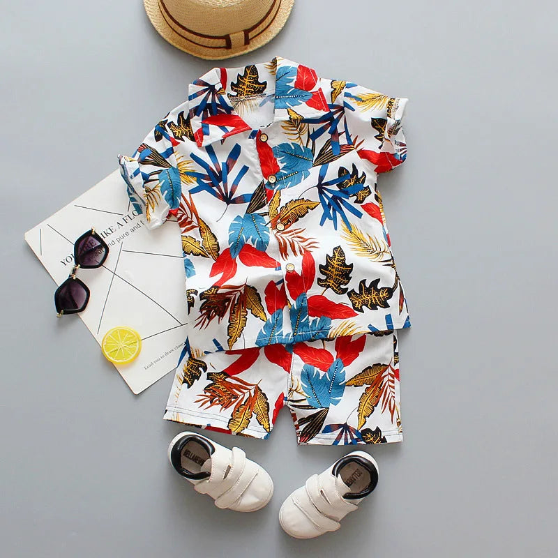 Camisa y short con estampado floral para niños de 1 a 6 años, especiales para vacaciones y playa. Recomendamos sean usados por separado