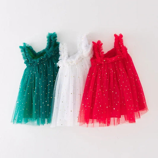 Lindo vestido de princesa de tul para niñas de Navidad, vestido de lentejuelas con estrellas para niñas pequeñas