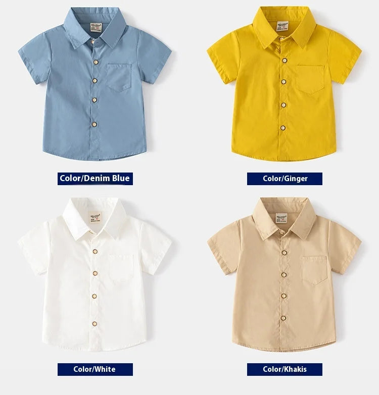 Camisa de manga corta de color sólido para niños, informal de algodón para niños de 3 a 8 años