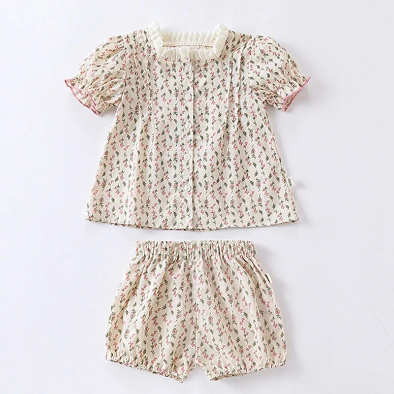 Hermosos y delicados, conjunto y enterito pastorales de verano para bebé, blusa y short estampados de algodón para bebé niña, bombacho para bebés