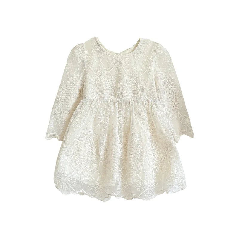 Vestido de encaje y manga larga para bebé, vestido de princesa de algodón bordado con flores de primavera, vestido de Bautizo para bebé niña