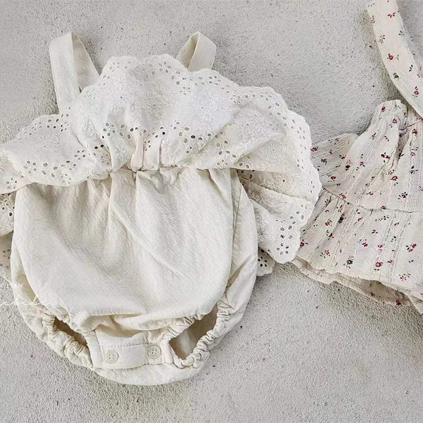 Adorable jardinera de broderie, encaje, para niñas recién nacidas, con capota, falda tutú con tirantes para niñas, ropa para niñas pequeñas