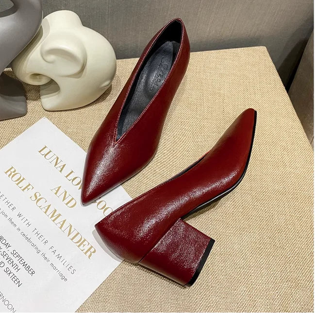 2026 Nyt Forår Efterår Damemode Højhælede Pumps Sexet spidstå Kjole Sko V-snit Design Dame Sko Vintage Hot C323