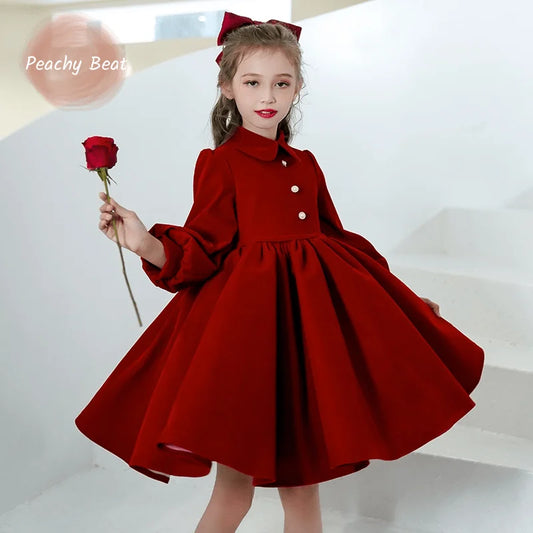 Precioso vestido de princesa de manga larga para niña, outfit Vintage para fiesta de cumpleaños y Navidad para bebé niña y adolescente